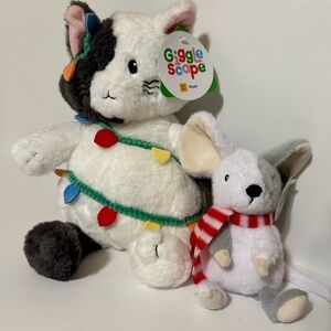 GiggleScape Holiday Cat and Mouse Plush Set - White and Gray